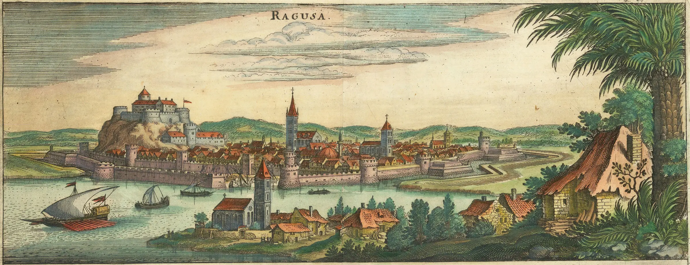 Copper engraving of Ragusa, the historic Republic of Dubrovnik