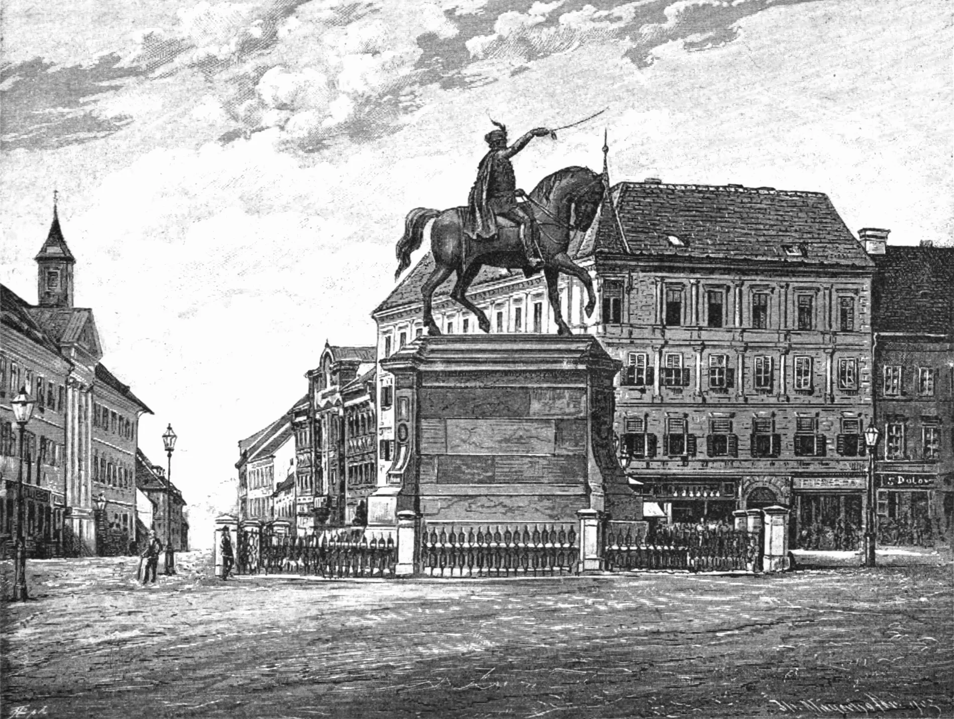 Jelačić Square and Ilica, Zagreb, 1884 wood engraving