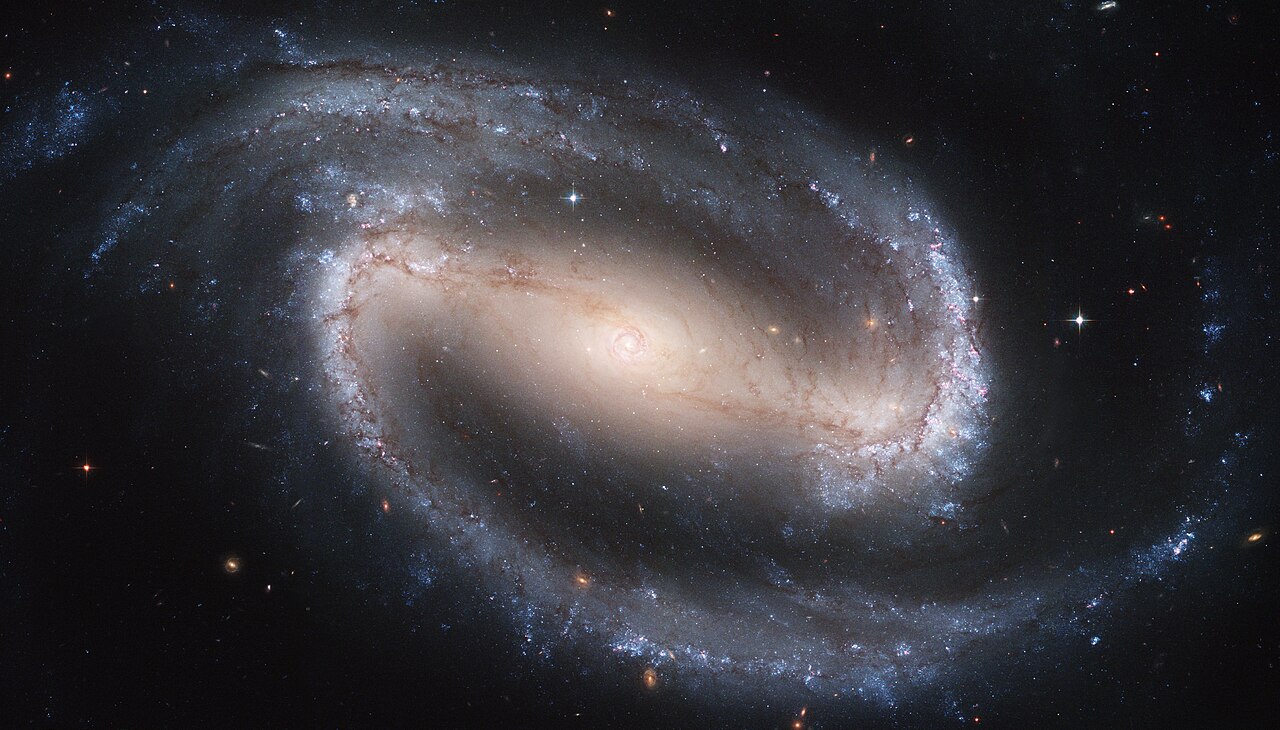 A barred spiral galaxy photographed by the Hubble Space Telescope