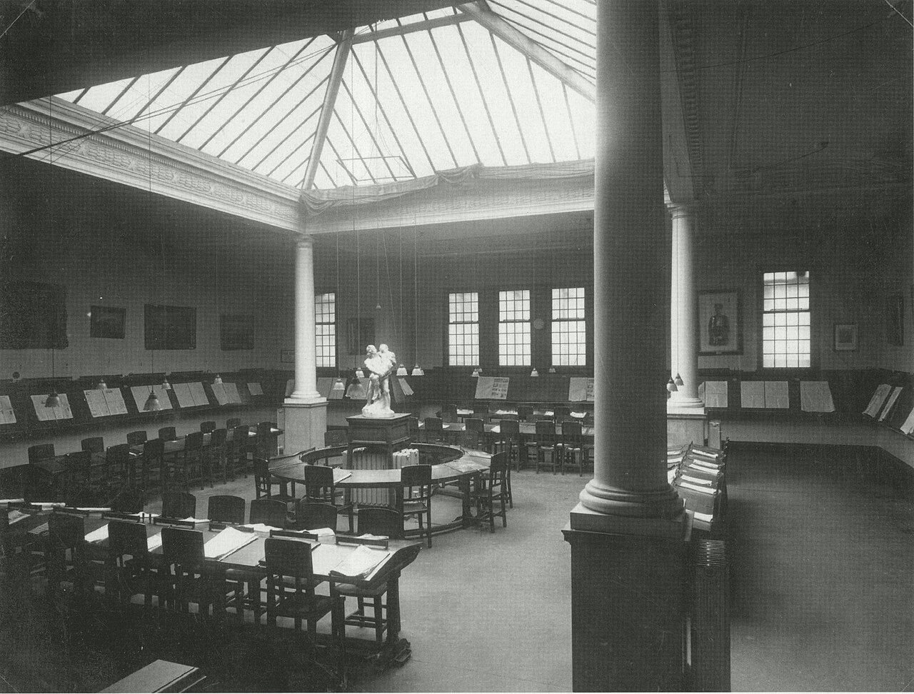The reading room of a grand historical library