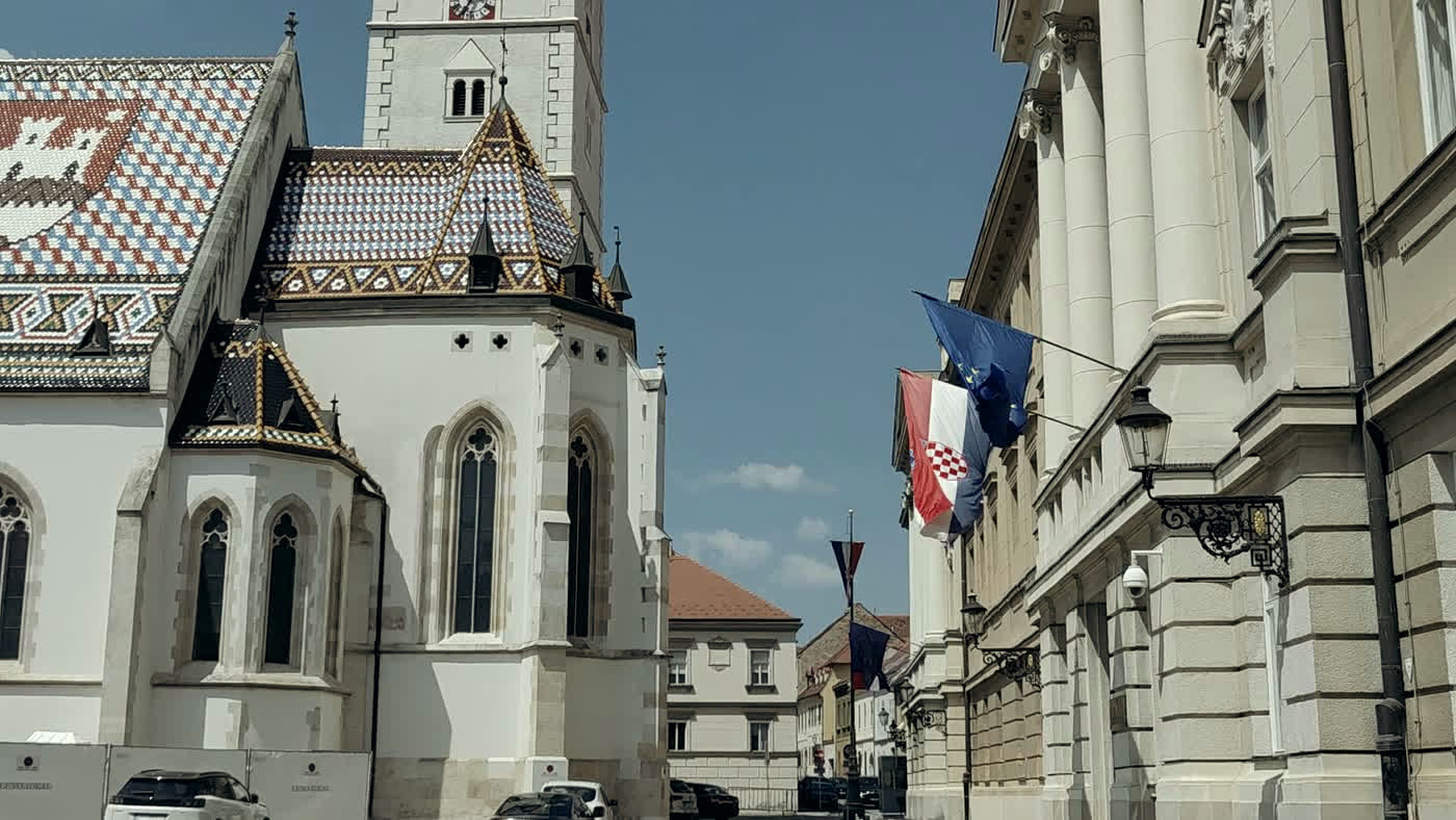 St Mark's Church, Zagreb, its roof bearing the Croatian coat of arms